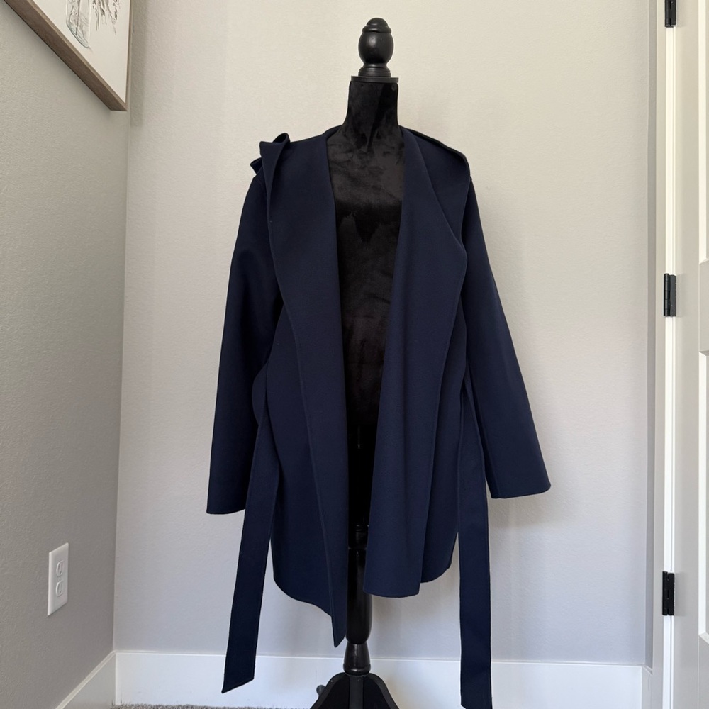 St. John Blue Hooded Wool & Cashmere Wrap Coat in Size Large - Picture 7 of 8